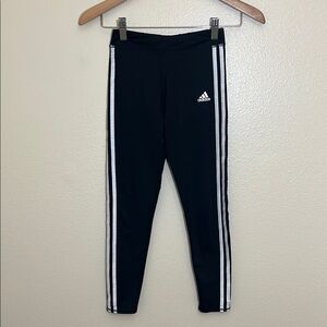 Adidas Black White Three Stripe Athletic Leggings